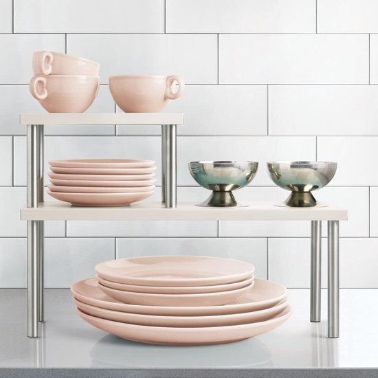 Keukenplank met 2 planken - Slank bordenrek voor werkbladen en kasten - Twee lagen metaal en roestvrij staal afdruiprek voor keuken