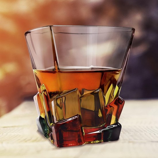 handbeschilderd stijlvol cocktailglas kleurrijk gestreept kristalwijnglas voor Scotch, Bourbon, likeur voor Scotch-liefhebbers (kleurrijk vintage glas met gestreepte ijsblokjes)