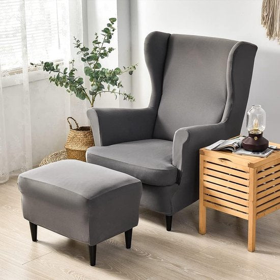 Fauteuilhoes, 2 stuks, stoelbekleding, fauteuil-overtrek, oorfauteuil, stretch fauteuilhoes, kleur donkergrijs