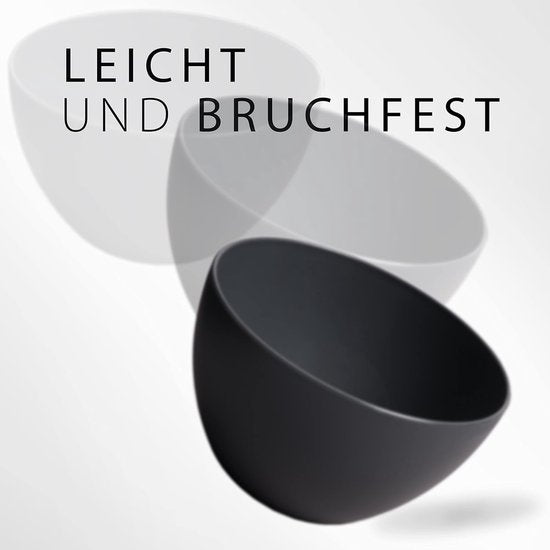 Bowl Mueslikommen, set van 12, onbreekbaar, 750 ml dessertkommen, soepkommen, kommen en kommen set van kunststof (antraciet zwart, 12 x 750 ml)