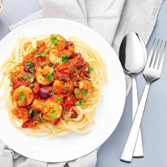 Bestekset voor 12 personen, 60-delige bestekset roestvrij staal, gepolijst, eetbestek, zilverkleurig tafelbestek met vork, lepel, messenset voor familie/party/hotel, roestvrij