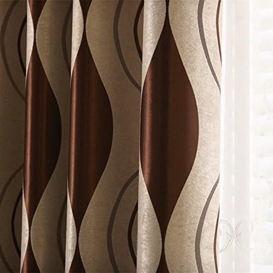Set van 2 geometrische moderne gordijnen voor de woonkamer (245 x 140 cm, bruin)
