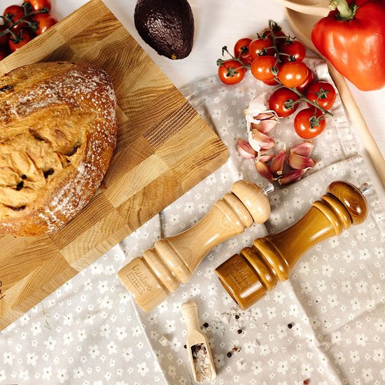 Creative Home Grote Houten Peper en Zoutmolen | Set van 2 met Mini Houten Lepel | 18 x 5 cm | Beukenhout | Handmatig