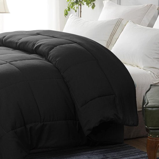 4-seizoenen dekbed van 135 x 200 cm, zwart, ademend en superzacht dekbed voor het hele jaar door