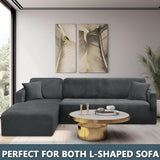 Fluwelen Peninsula bankovertrek, 2-delige bankovertrek links/rechts hoek, Chaise Longue bankovertrek met twee kussenslopen, L-vorm schiereiland bankovertrekken (3-zits + 3-zits, grijs)