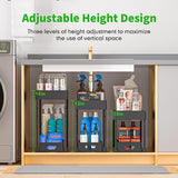 2-delige keukenorganizerset met 2 niveaus, plank voor onder de gootsteen, lade-organizer, optilbare gootsteenplank met 8 haken, 16 antislippads en 2 hangende kopjes, plank voor de vaatwasser, keukenorganizer