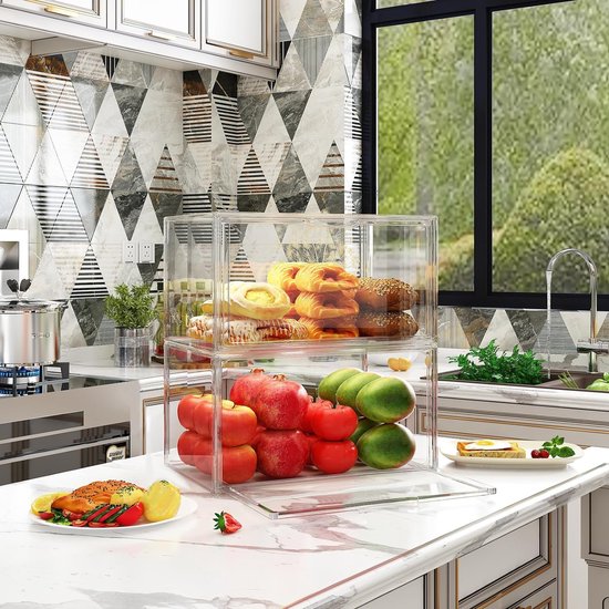 Broodtrommel, broodopslag, doorzichtig, met bakpapier en etiketten, langer vers, 2 stuks