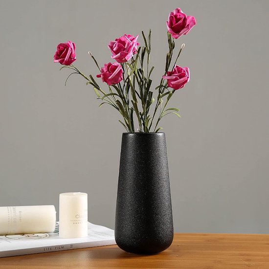 Vaas zwart, keramische vaas voor pampasgras, ideaal voor het opbergen van droge bloemen en verse bloemen, bloemenvaas decoratie woonkamer, slaapkamer