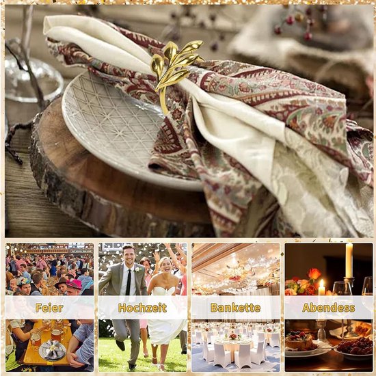 Pak van 12 gouden servetringen, servetringen, bladeren servethouders, metalen servetgespen bladeren voor bruiloft, Kerstmis, verjaardag, Valentijnsdag, familiereünie, etentje