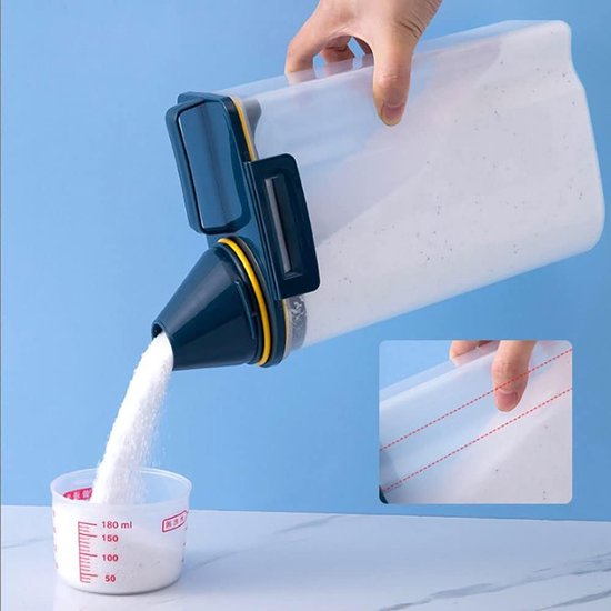 opbergdoos, kunststof voor de keuken, container, rijstkorrelhouder, waspoeder, wasmiddelcontainer met schenktuit