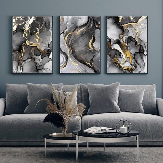 Abstracte fotoset, moderne afbeeldingen op canvas, woonkamer, slaapkamer, zwart gouden posters, wandafbeeldingen, kunstdecoratie - zonder lijst (30 x 40 cm x 3 stuks)
