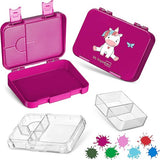 Len bento Box lunchbox voor kinderen, met 4 + 2 vakken, extreem robuust, lunchbox, ideaal voor kinderopvang en school (paars, zittende eenhoorn)