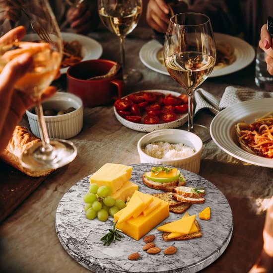 serveerschaal rond dienblad van antiaanbaklaag marmer hittebestendig voor keukenfeestjes voor het serveren van kaas vleeswaren koekjes koekjes gebak taarten 12 inch (wit)