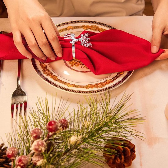 12 stuks kerstrendier servetringen, 6 cm zilveren eland servettenhouder rendier servettengesp voor Kerstmis, lunch, Thanksgiving, feest, vakantie, bruiloft, tafeldecoratie