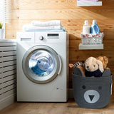 Opbergmand voor kinderen, babyspeelgoed, katoenen touw, gevlochten wasmand, klein, opvouwbaar, kinderkamer, decoratie, mand, grijze beer (28 x 28 x 24 cm)