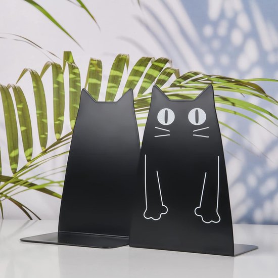 Cat Metal Bookend, Cute Cat Fashion Style Bookend, Large Heavy Bookends, Desktop Book Holder, Organiser Bookends for Shelves for School, Library Shelf