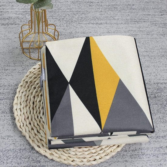 Set van 4 decoratieve sierkussenhoezen, geel, 50 x 50 cm, geometrische kussenslopen, vierkante kussenhoezen voor buiten, terras, tuin, bank, woonkamer, bank, decoratie