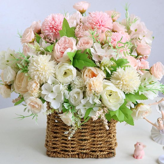 Kunstbloemen, 2 stuks kunstpioenen neppioen voor decoratie, zijden pioenrozen, bloemstukken, middenstukken, tafel voor thuisfeest, bruiloftsdecoratie