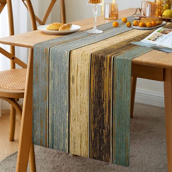 tafelloper moderne woonkamer tafelloper groen tafelloper winter placemats groen blauw grijs planken schuur tafelmatten loper set voor eettafel feest bruiloft kerst tafelloper linnen 33 x 183 cm