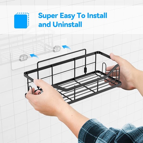 Doucheplank zonder boren, 3 stuks, roestvrij staal, douchemand met 4 + 5 haken, grote capaciteit, doucheplank voor badkamer, wasruimte, toilet, keuken, douche (zwart, 3 stuks)
