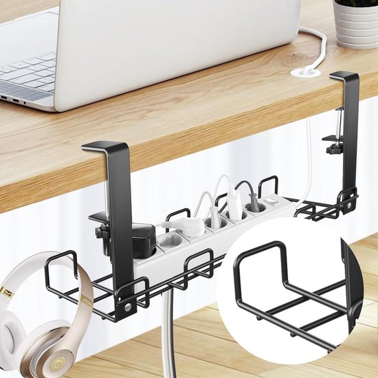 Kabelgoot bureau zonder boren - set van 2 kabelmanagement bureau van staal - incl. accessoires - kabelmand klembaar ondertafel - bureau organizer voor kantoor / thuis - zwart