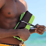 Strandhanddoek XXL - microvezel badhanddoek groot, microvezel handdoeken licht en sneldrogend, 100% gerecyclede microvezel handdoek - oranje-donkergrijs gestreept 160 x 90 cm