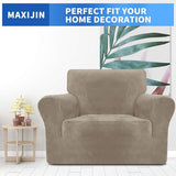 Dikke fluwelen stoelhoezen voor stoel, super stretch, antislip bankovertrek, 1-zits, honden, katten, huisdieren, woonkamer, 1-delige elastische bankbeschermer, stoelhoes, 1-zits, kaki