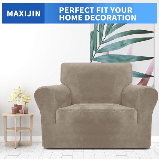 Dikke fluwelen stoelhoezen voor stoel, super stretch, antislip bankovertrek, 1-zits, honden, katten, huisdieren, woonkamer, 1-delige elastische bankbeschermer, stoelhoes, 1-zits, kaki
