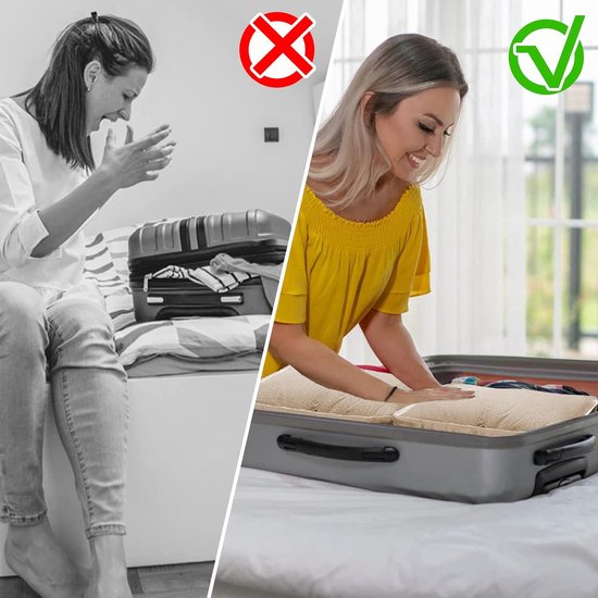 Kofferorganizer, 9-delige set, multifunctionele reis-kledingtassen, waterdicht, pakkubus, compressible voor vakantie, met schoenentas, make-uptas, paktassen, beige