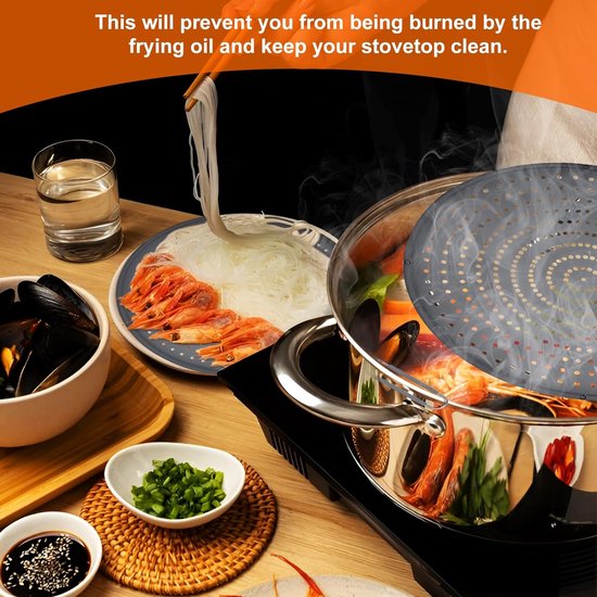 Siliconen spatbeschermingspannen, 32cm opvouwbare spatbescherming van siliconen, universele panspatbescherming, spatbeschermingsdeksel voor potten en pannen, spatbeschermingspan ter bescherming tegen vetspatten, grijs