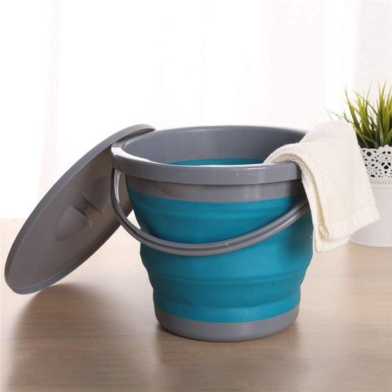 5 liter emmer met deksel, opvouwbaar, poetsemmer met deksel, rond, draagbare en opvouwbare kunststof PP TPR-materiaal, visemmer voor buiten binnen