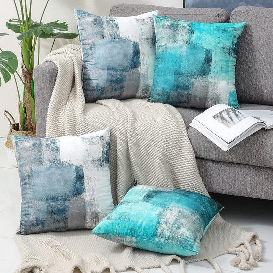 Decoratieve kussenhoezen van 40 x 40 cm, set van 2 fluwelen kussenslopen, turquoise, esthetisch, sierkussen, knuffelkussen, vierkant, bankkussen, outdoor, sierkussen