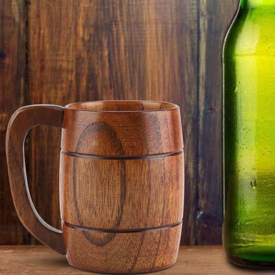 Houten beker, drinkbeker bierpul houten bierpul natuurlijke houten bierpul retro grote capaciteit theewater klassieke houten beker met handvat