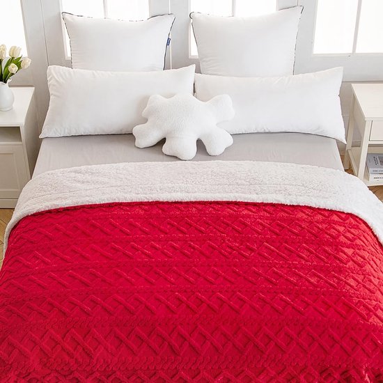 Cuddly Blanket Sofa Blanket 130 x 150 cm Lamb Blanket Striped Fluffy Soft Blanket Sofa Throw Couch Blanket for Bed Sofa Living Room Light Red