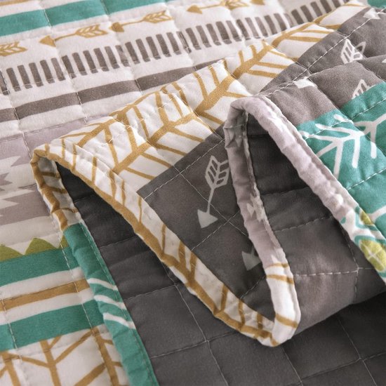 Sprei, 150 x 200 cm bedsprei, geruit, gewatteerd patroon, patchwork-quilt, omkeerbaar ontwerp, sprei, voor eenpersoonsbed, gevoerd