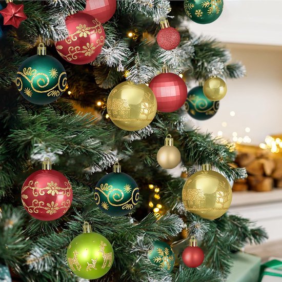 Kerstballen, set van 44 stuks, kerstboomversiering, ballen in meerkleurig, kerstdecoratie