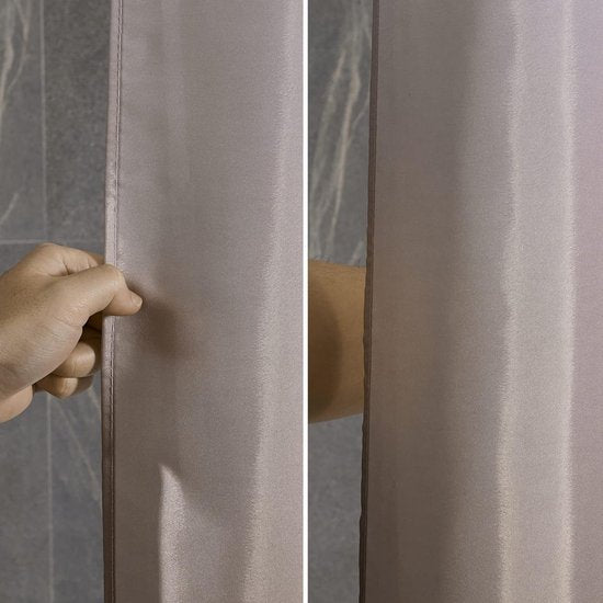 Douchegordijn, textielgordijnen van stof, waterdicht, schimmelwerend, wasbaar, badkamergordijn in bad, wit naar taupe, 180 x 200 cm, met 12 douchegordijnringen.