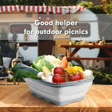 9-in-1 snijplank, multifunctioneel, keuken met 5 groentesnijders en 2 messen, draagbaar, kunststof, opvouwbare afvoermand voor camping, barbecue, outdoor