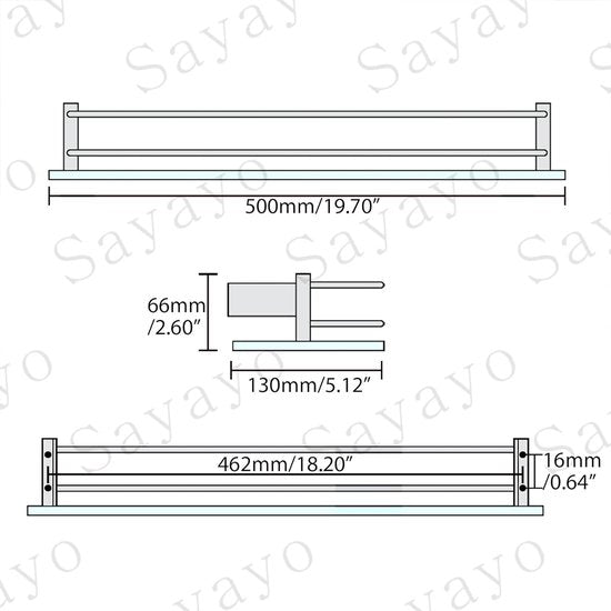 Doucheplank, chroom, glazen rek, roestvrij staal, douchemand, shampoohouder voor douche, badkamerrek voor badkamer en keuken, 500 mm x 130 mm x 66 mm