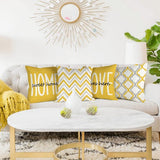 Kussensloop 60 x 60 cm, set van 4 decoratieve kussens, linnen kussenslopen, geometrisch patroon, kussenhoezen voor bank, slaapkamer, buiten, kussen, 60 x 60 cm, geel.