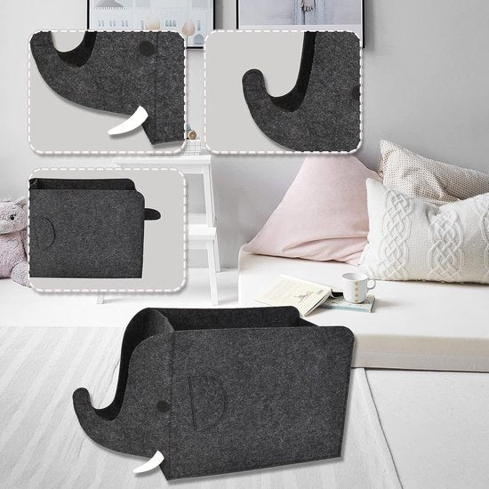 2 stuks opbergdozen voor kinderen, vilten vouwdoos, opbergdoos, speelgoedkist, speelgoedbak, opbergdozen van stof, wasmand voor kleding, boeken, speelgoed, olifantenvorm
