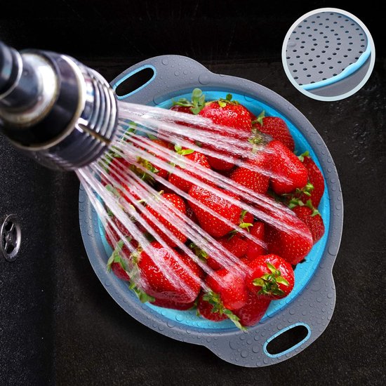 3 stuks opvouwbare siliconen zeef, afdruipzeef, 3 maten - antislip, ruimtebesparend en BPA-vrij - camper, outdoor en reizen