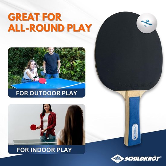 Tafeltennisset, voor 4 spelers, 4 batjes en 5 ballen in een tasje