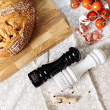 Creative Home Grote Houten Peper en Zoutmolen Wit Zwart| Set van 2 met Mini Houten Lepel | 18 x 5 cm | Beukenhout | Handmatig