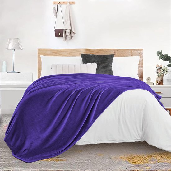 Knuffelige, donzige deken, 210 x 240 cm, XXL fleece bank- en bankdekens, superzacht, als banksprei, paars 2