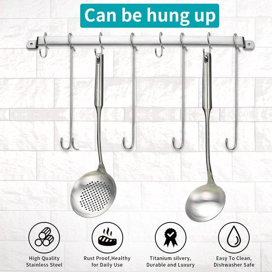 Skimmer, 38 cm roestvrijstalen keukenzeef, gleuflepel, met comfortabele handgreep en ophanggaten, moddervangers voor de keuken