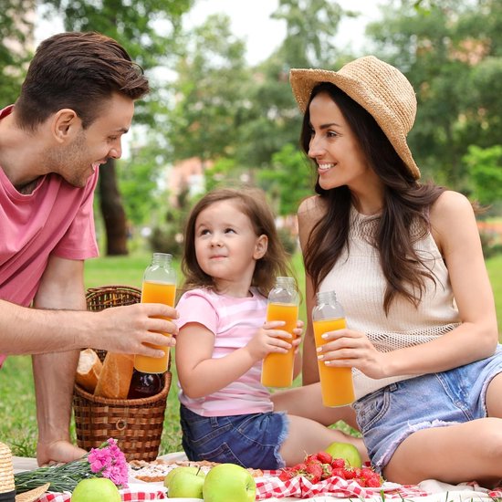 500 ml herbruikbare glazen waterfles met roestvrijstalen dop [verpakking van 6 stuks] - doorzichtige lekvrije drinkfles glazen set voor het sapen, voor warme en koude dranken en smoothies