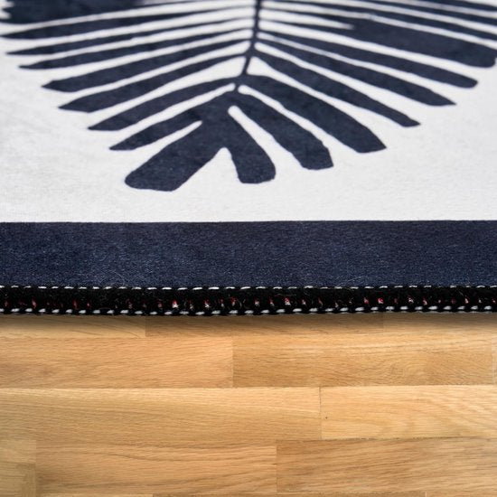 Woonkamertapijt, laagpolig, modern, geometrisch, antislip, voor de gang, tapijt, gel, loper, zwart en wit (Hoja, 80 x 300 cm)