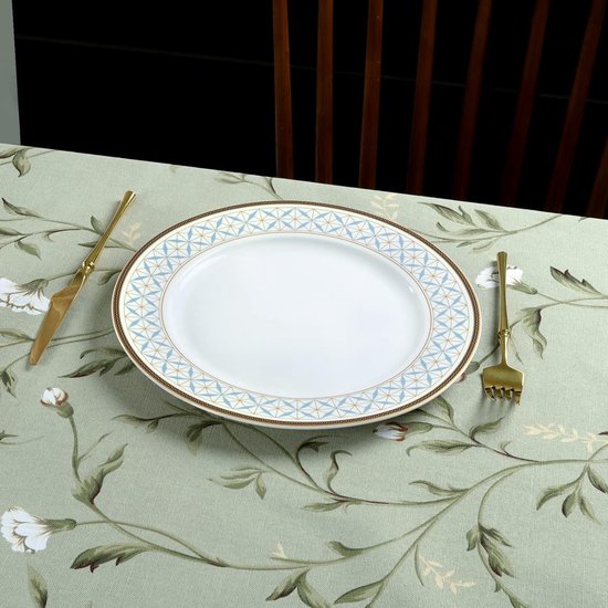 Tafelkleed rechthoekige bloemen, tafelkleden met pruimenbloemen, polyester, duurzaam, afwasbaar, tafelkleed voor keuken, etentjes (groen, 140 x 180 cm)