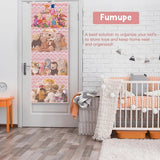Opslag voor knuffeldieren, boven de deur-organizer voor knuffeldieren, babyaccessoires en vochtige doekjes, ademende hangorganizer met 4 grote vakken voor kinderkamer, slaapkamer, roze